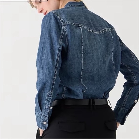 J. Crew Slim-Fit Chambray Shirt Jewel Buttons BW194 - Picture 2 of 10